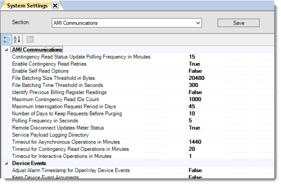 Device Comm log settings.